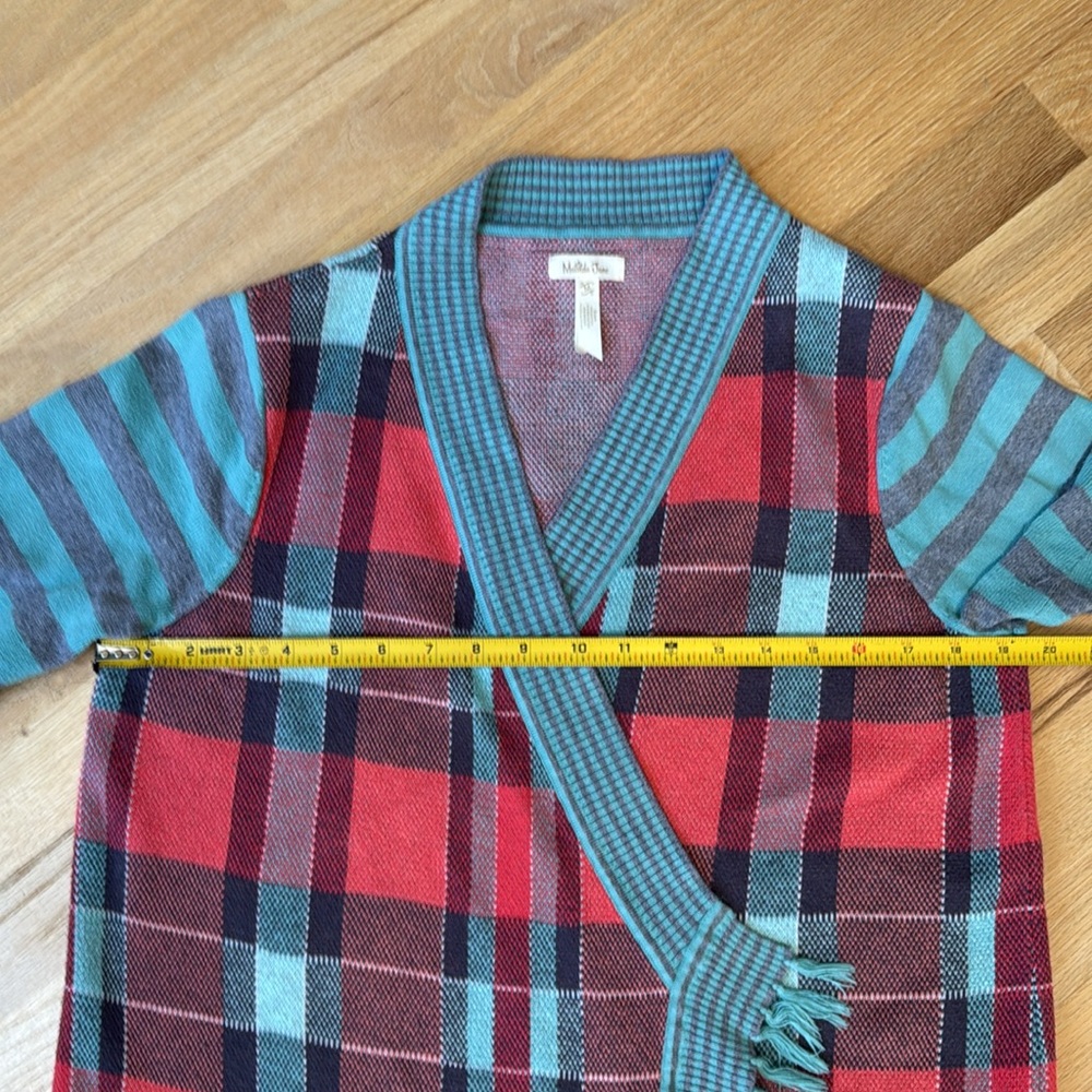 Matilda Jane Steadfast striped plaid Size M open Christmas sweater green red - Picture 4 of 8